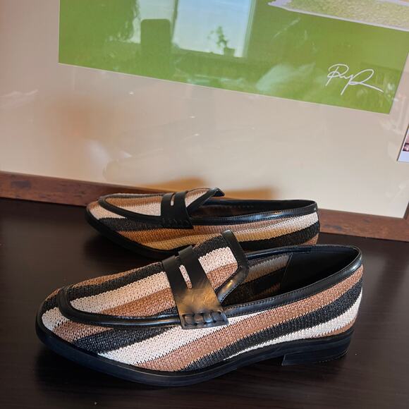 3.1 Phillip Lim Tan Knit Raffia Striped Slip On Alexa Penny Loafers Womens 40 - Picture 4 of 15